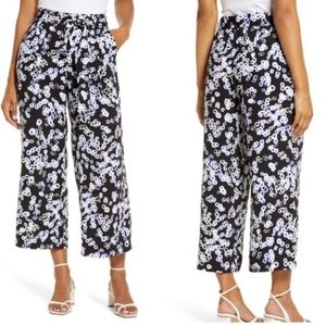 Halogen black floral wide leg cropped pants xs